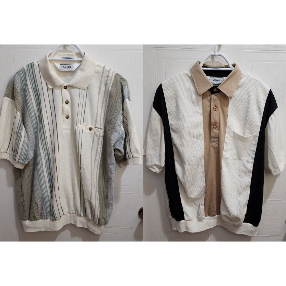 2x Classics by Palmland Striped Short Sleeve Polo Golf Shirts Size Large